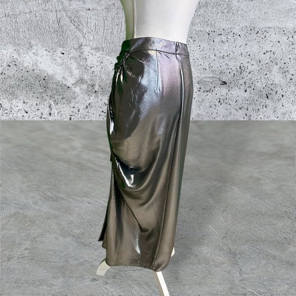 NWOT All Saints ‘Carla Metallic Gray / Silver Skirt’ with Ruched Side Size 4 - Picture 8 of 16